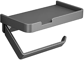 Toilet Roll Holder, Newlemo 2 in 1 Toilet Roll Holder with Shelf, Toilet Paper Holder for Bathroom Washroom, Aluminum Alloy Paper Roller with Groove Shelf