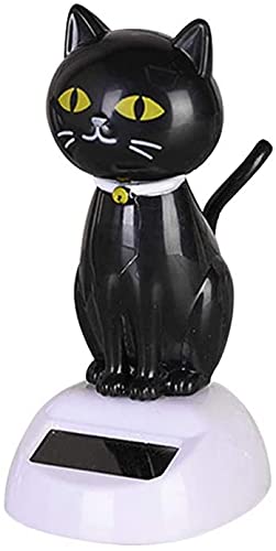 Figurine solaire de chat noir pour voiture et décoration animée de tableau de bord