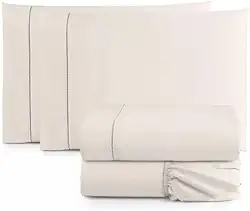 Jogo de Cama Casal King Size Percal 400 Fios Ponto Palito 04 Peças, Antiácaro, Não faz bolinha Toque Extra Macio (Palha)