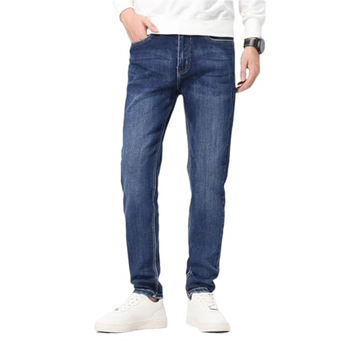 Mens Baggy Straight Korean Jeans Pants Denim Trousers Streetwear Denim Jeans Dark Blue 29