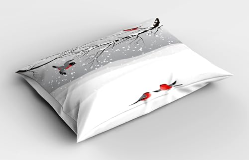 Ambesonne Winter Pillow Sham Set of 2, Winter Season Snow Colorful Happy Birds Cartoon Animals Tranquil Pattern, Quality Microfiber Bedding Item for All Seasons, 36