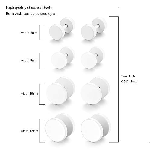 OIDEA 4-10 Pairs Multi-size Stainless Steel Piercing Fake Gauges Earring Studs, White/Black4