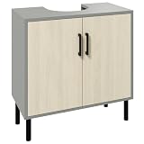 kleankin Armario bajo Lavabo con Puertas Dobles 60x30x60 cm Tono Natural