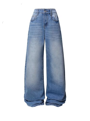 Jeans for Girls Baggy Wide Leg High Elastic Waisted Denim Pants Y2K Boyfriend Skater Streetwear Pockets Trousers