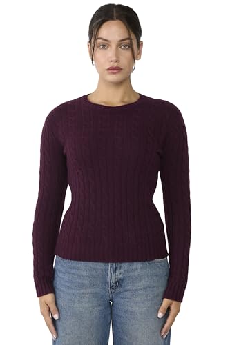 JENNIE LIU 100% Cashmere Crewneck Sweater | Chuncky Cashmere Cable-Knit Sweaters for Women