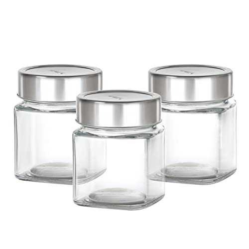 Image of CELLO Qube Fresh Glass Storage Jar for Kitchen Set of 3 Pcs, 180 ml Transparent | Fridge Safe Airtight Leadfree Toughened Glass Kitchen Storage Containers Set For Beans, Whole Grains Spices Dry Fruits