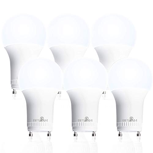 BESLAM LED GU24 Light Bulbs 9W(60 Watts Equivalent) Dimmable 2 Prong Bulb, 750LM, 5000K Cool White, Twist-Lock Base, UL Listed, 6-Pack