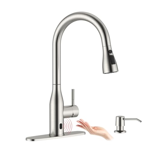 APPASO Touchless Kitchen Faucet with Pull-Down Sprayer, Kitchen Sink Faucet Touchless Brushed Nickel, Single Handle Hands-Free Motion Sensor Faucets Suitable for 1 or 4-Hole Sink, Stainless Steel