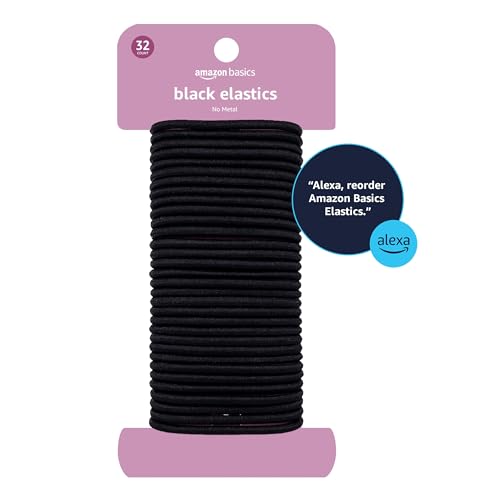 Image of Amazon Basics No Damage Elastic Hair Ties, Ponytail Holders for All Hair Types, Snag-Free, Strong Hold, Black 4 MM, 32 Count