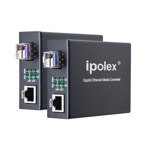 ipolex A Pair of Bidi Gigabit Single-Mode LC Fiber to Ethernet Media Converter, with BiDi SFP LX Module, 1310nm/1550nm, SMF, up to 20-KM, 1.25G Fiber Media Converter,1000Base-LX to 10/100/1000Base-TX