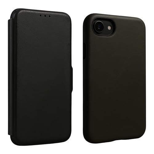 Image of Premium Vegan Leather Phone Cover with Card Slot - Slim, Durable, Privacy Protection, Kickstand Function, Elegant Flip Wallet Cases Compatible for iPhone 16e (Black)