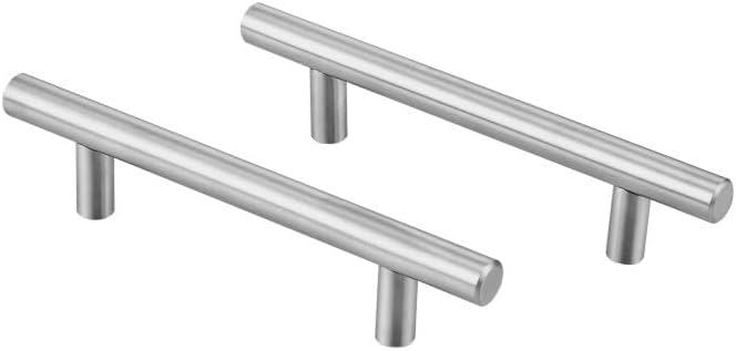SUYA 2 Pack 6 Inches Modern Round Cabinet Bar Handle Pull with 3-3/4 Inches Hole Center Hardware Home Kitchen Cabinet & Furniture Pulls for Cabinets Cupboard Vanity or Drawers,Satin Nickel