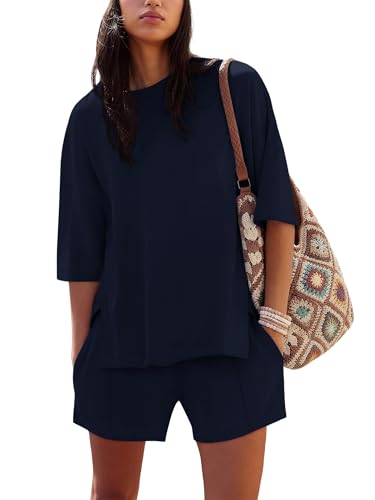 Image of COCCKO Womens Shorts Sets Matching Lounge Two Piece Outfits Summer Cute Casual Vacation Short Sleeve 2 Piece Set