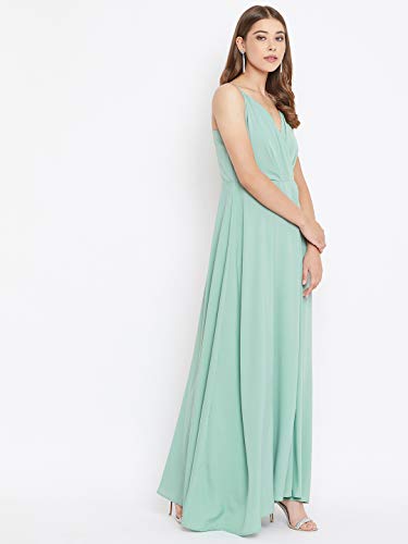 Image of Berrylush Women Green Solid Shoulder Straps Sleeveless Concealed Zip Closure Maxi Dress X-Large