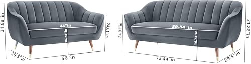 Image of AMATA Marino 3+2 Sofa Set kight Grey Suede Velvet with Two Cushions Perfect for Home Office Guests Living Room (Marino Light Grey, 3+2 Seater)(3 Year Warranty)