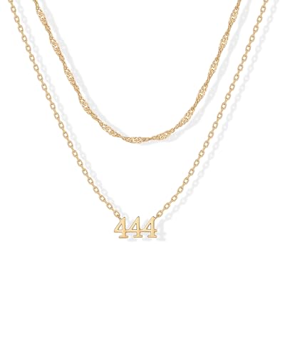 PAVOI 14K Gold Plated Angel Number Pendant Layering Necklace for Women | 999 Lucky Numerology Singapore Chain Necklace