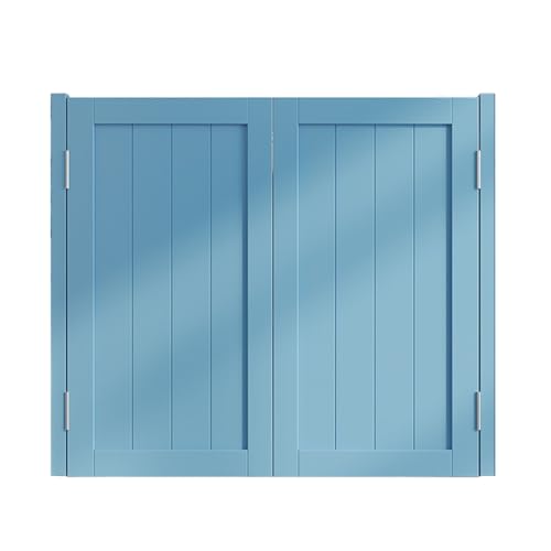 Puerta Batiente De Madera Maciza A Rayas, Puertas Dobles De Dos Vías Con Bisagras, Puertas Interiores De Madera De Pino For Salón, Cafetería, Entrada, Bar, Porche, Cocina, Etc.(Blue,W95xH100cm(37.4x39