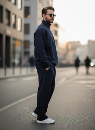 Image of Mack Jonney Solid Half Zipper Track Suit for men | Co-ord Set | Warm Fleece Tracksuit Set | Full Sleeve Sweatshirt
