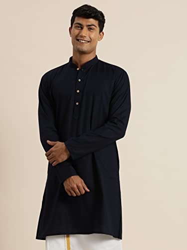 Image of VASTRAMAY Men Cotton Linen Solid Kurta | Cool & Breathable Ethnic Wear with Mandarin Collar for Eid, Holi & Festive Occasions