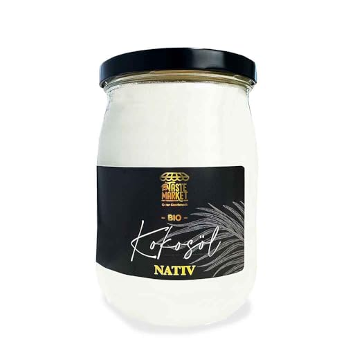 Aceite de coco orgánico, 1000 ml, 100 % aceite de coco orgánico virgen, ideal para asar, hornear, freír, así como para el cuidado de la piel y el cabello, para perros y gatos, vegano, Taste Market