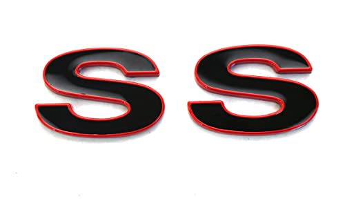 Image of SSDD 2pcs (Pair) SS Fender Emblems Replacement for 96-02 Camaro SLP SS Badge New Reproduction 12369966R (Black /Red)