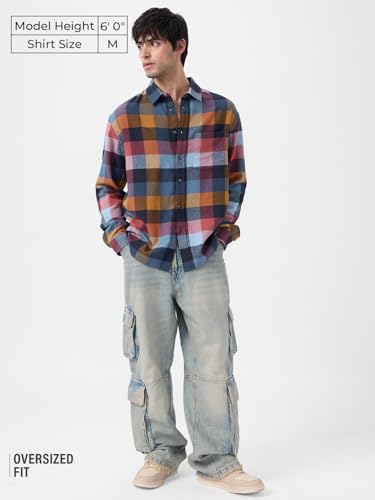 Image of The Souled Store Plaid: Spectrum Men and Boys Long Sleeves Collared Neck Button Front Regular Fit Cotton Shirts