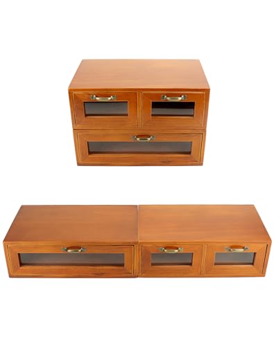 Image of QWORK Wooden Box Organizer, Wood Desktop Storage Cabinet with 3 Drawers, Dark Brown