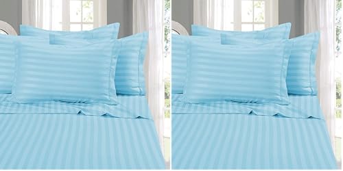 Image of Elegant Comfort Softest and Coziest 4-Piece Sheet Set - 1500 Thread Count Egyptian Quality Luxurious Wrinkle Resistant 6-Piece Damask Stripe Bed Sheet Set, Twin XL, Aqua Blue (Pack of 2)