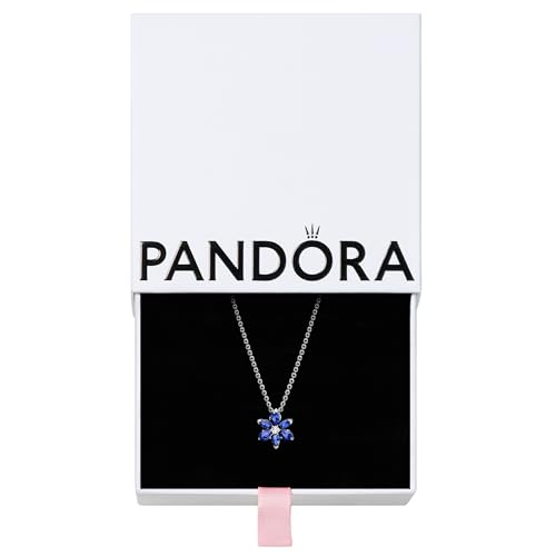 PANDORA Timeless Sparkling Blue Herbarium Cluster Pendant Necklace - Gift for Her - Sterling Silver with Man-Made Stone & Cubic Zirconia - With Gift Box - 17.7