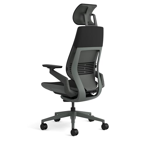 Image of Steelcase Gesture Ergonomic Height Adjustable Office Chair with Adjustable Lumbar Support and Armrests, Comfortable Upholstery in Black Fabric + Adjustable Headrest