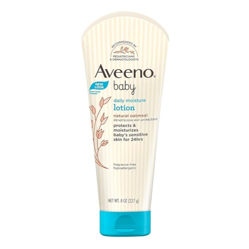 Aveeno Baby Daily Moisture Lotion for Delicate Skin with Natural Colloidal Oatmeal Dimethicone Hypoallergenic Fragrance Phthalate ParabenFree 8 oz, 1 Count