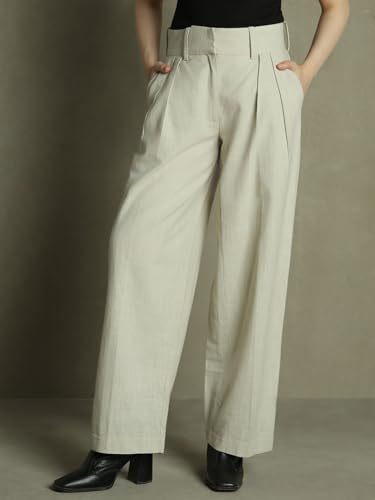 Image of DL Woman Grey Solid Mid-Rise Trousers