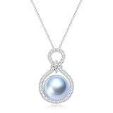 BAMIKI Blue Pearl Pendant Necklace, Akoya Cultured Pearls Round 10-11mm, S925 Sterling Silver Infinity Necklaces with 18+2In Adjustable Chain, 5A Cubic Zirconia, Elegant Luxury Jewelry Gifts for Women