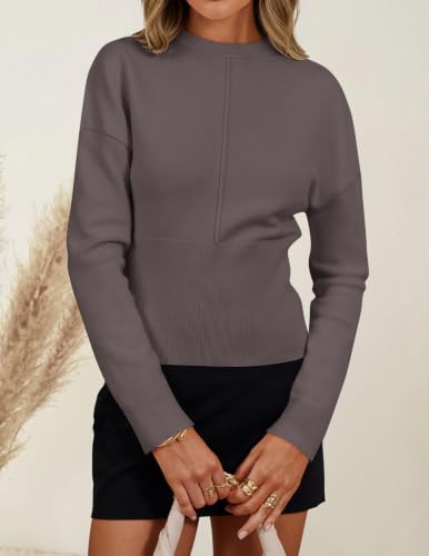 Image of ZESICA Women's Fall Sweaters Crewneck Cinched Waist Pullover Tops