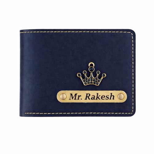Image of Customized Wallet for Men with Name & Charm (Blue) | Personalised Stylish Leather Wallet for Boy | Personalized Unique Gift with Card Slots & Cash Compartment for Boys, Employees