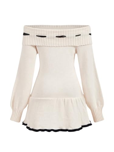 SOLY HUX Women's Off The Shoulder Sweater Dress Bowknot Knit Mini Dresses Bodycon Long Sleeve Sweater Dress 2024 Trendy2