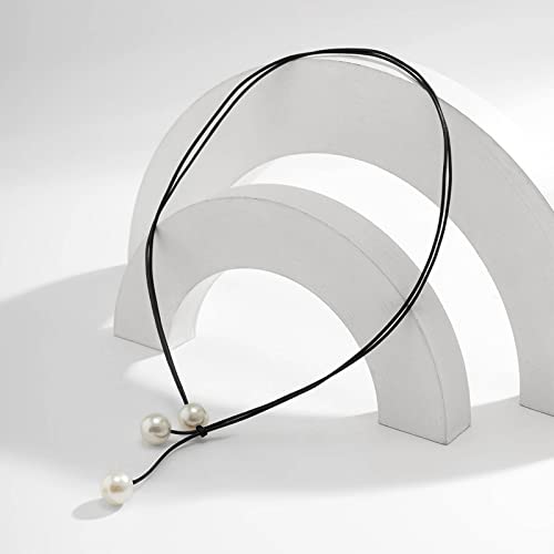 Iaceble Vintage Leather Y-Shape Necklace Black Cord Pearl Lariat Necklace Long Suede Necklace Chain Gothic Cord Rope Choker Necklace Jewelry For Women And Girls #TOP4