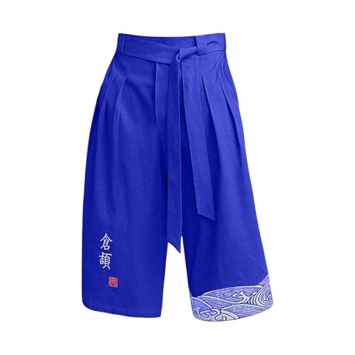 Casual Pants for Teen Boys Pleated Linen Japanese Pants Drawstring Kids Cotton Elastic Waist Wide Leg Beach Summer Trousers3