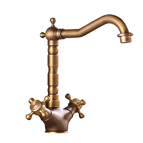 Grifo de latón vintage para lavabo con caño giratorio de 360 grados y doble mando