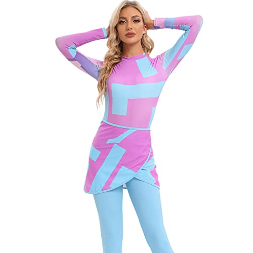 Womens Muslim Swimsuits Tie Dye Top Swim Pants with Long Sarong Cover up Wrap Skirt Swimwear Modest Bathing Suit 4PCS