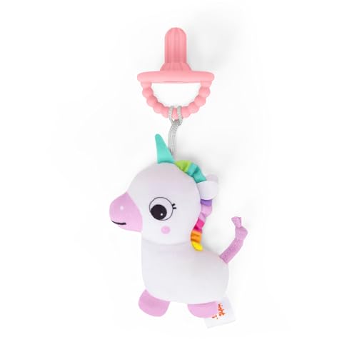 Bright Starts SootheMate Plush Baby Teether Toy, Unicorn, Detacha...