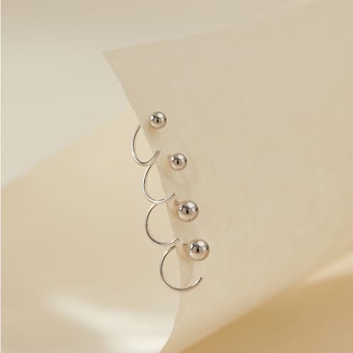 Image of CHIC & ARTSY 925 Sterling Silver Half Hoop Earrings for Women, Small Huggie Hoops Set with Ball Bar Star Moon Cross & Pearl, Lightweight Comfort Fit Everyday & Sleep Earrings