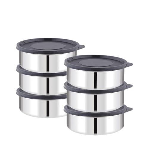 Image of ATTRO Prime Stainless Steel Single Wall Storage Containers Airtight & Leak Proof Containers for Office Use, School, Picnic, 250ml - Black-Set Of 6