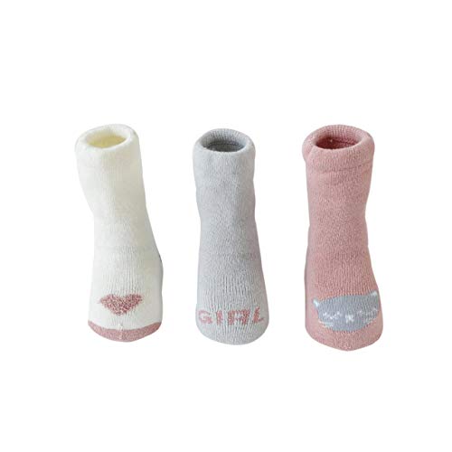 DEBAIJIA 3 Paires Chaussettes Épaisses Antidérapantes Bébé Enfant, Chaussettes Genou Haute Tube en Coton pour Garçons Filles de 1-3 Ans, Chaussette Longue Chaude Confortable pour Hiver/Automne - M Cover