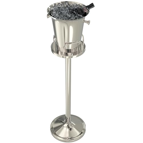 Ice Bucket with Stand Champagne Ice Bucket for party Stainless Steel Standing Champagne Ice Bucket Ice Cube Container Chiller Wine Bucket on Stand for Beer Bar BBQ Wedding KTV Club Kitchen & Bar Wares