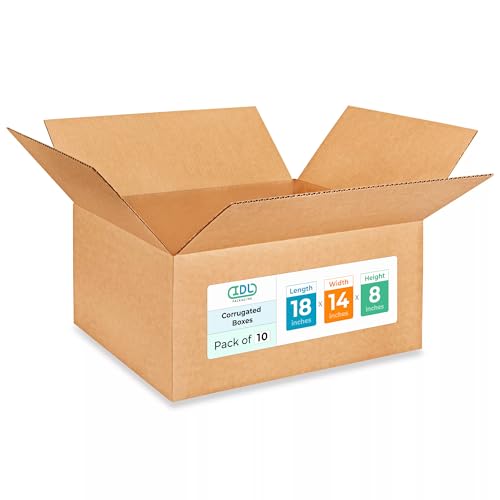 Medium Shipping &amp; Moving Boxes 18x14x8 inches (10-Pack) - Extra Strength 200 lb vs Regular - Corrugated Boxes for Packaging, Made in USA - Packing and Moving Box - Square Box by IDL Packaging