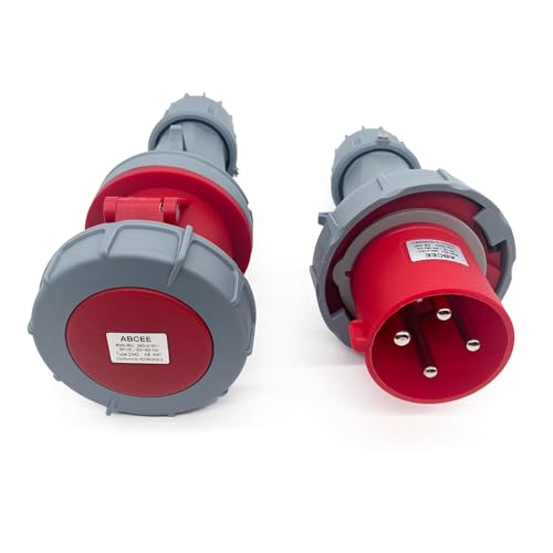1Set 63A 4Pin Male+Female Connector(Compatible with 60amp),Industrial Waterproof Receptacle, IP67 Aviation 3Phase Plug&Socket,for High-Power Equipment,IEC60309 3P+E 6H