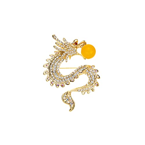 Broches vintage femmes hommes dragon chinois en zircone brillante pour costume