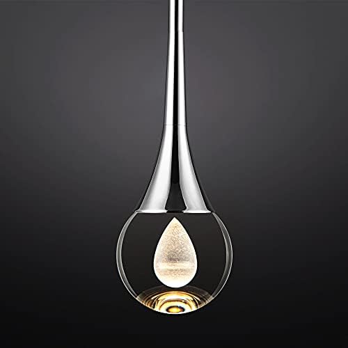 Untrammelife 1-Light Teardrop Crystal Pendant Light,Globe 8W Dimmable LED Ceiling Hanging Light Sliver Hanging Light Fixture for Kitchen Island Bathroom Bedroom Bar