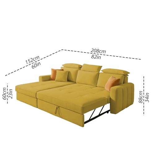 Image of Casaliving Gagnon LHS 4 Seater L Shape Corner Sofa Cum Bed for Living Room (Yellow Fabric) Premium Fabric Sofa Cum Bed